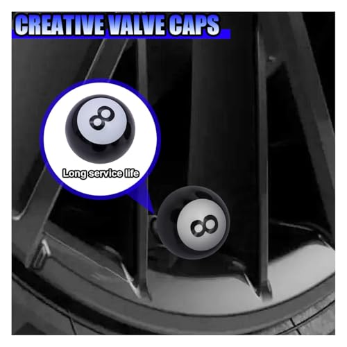 GAOLAOSY 4PCS Pool 8 Ball Style Car Tire Valve Stem Caps, Dustproof Air Leakage Proof Tire Valve Stem Cover, Universal Vehicle Exterior Decoration Accessory for Car Truck Motorcycle (Pool 8 Ball)