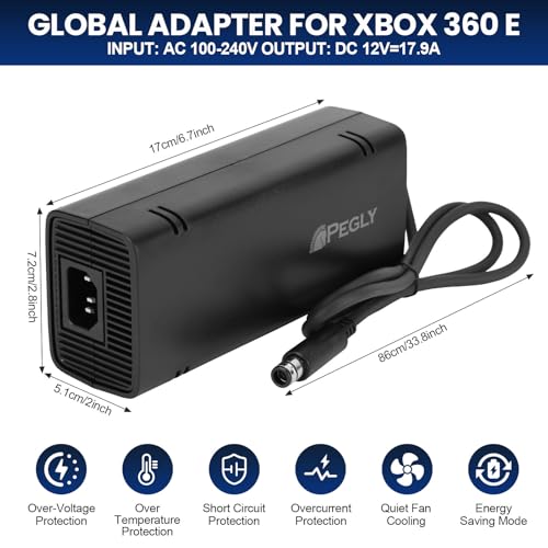 image for PEGLY Power Supply for Xbox 360 E, Power Supply Brick with Power Cord,