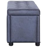 vidaXL Ottoman mit Stauraum Sitzhocker Sitzwürfel Sitzbank Aufbewahrungsbox Hocker Truhenbank Sitztruhe Truhe Sitzbox 87,5cm Grau Wildleder-Optik - 5