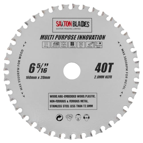 TCT16040TMPT Saxton TCT Multi Purpose Innovation Circular Saw Blade 160mm x 40T x 20mm Bore (16mm ring) Wood and Metal fits Festool Bosch Dewalt etc