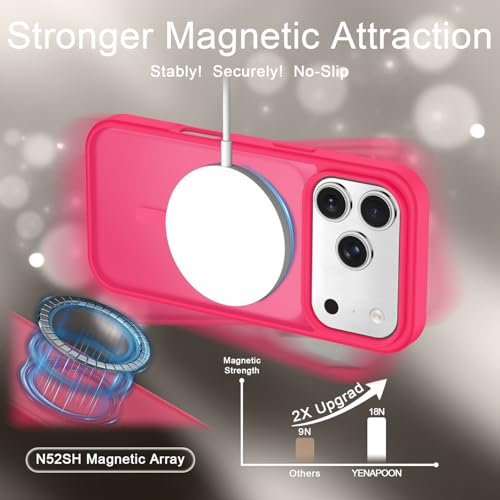 Image of YENAPOON for iPhone 17 Pro Max Case, Matte Magnetic Phone Cover [with 1 Screen Protector] [Support for MagSafe] [Shockproof Military Grade Protection] Translucent Frosted Back, Hot Pink