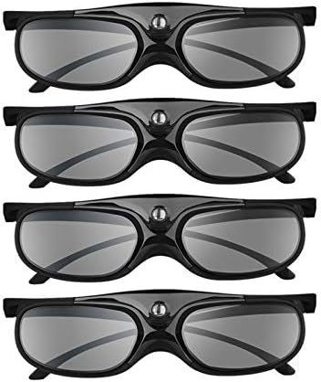 DLP 3D Glasses, 144Hz Rechargeable DLP-Link 3D Active Shutter Glasses for All 3D DLP Projectors, Compatible with Optoma, Samsung, BenQ, Dell, Mitsubishi, Acer, Vivitek, NEC, Sharp (Black-4Pack)