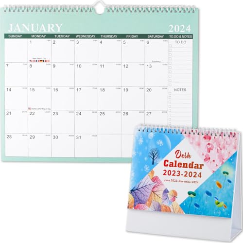 2024 Calendar set Minimalist Wall Calendar and Desk Calendar 2pcs - Large Numbers -Family Home Planner Versatile Use Space-saving Monthly Layout Unique Design From June.2023 to Dec.2024