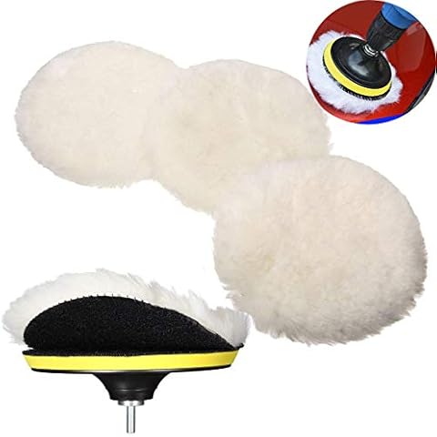 Polishing Buffer Pads,6Inch Car Polishing Bonnets Lambs Wool & Terry Valeting Buffer Pads Kits with M16 Drill Adapter Pack of 5Pcs Cover