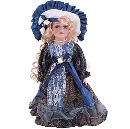 Muñeca de porcelana de 30 cm, muñeca victoriana de porcelana, para decoración, regalo de cumpleaños, coleccionable pop (azul)