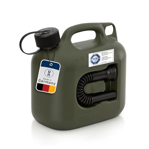 Hünersdorff Kraftstoff-Kanister Profi 5L für Benzin, Diesel und andere Gefahrgüter, UN-Zulassung, Made in Germany, TÜV-geprüfte Produktion, oliv