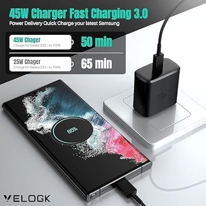 Image of Original 45W Charger Adapter Ultra Fast Charging for Sam-Sung S24 Ultra, S24 Plus, S24, S23 Plus, S23 Ultra, S23, S23 FE, S22 Ultra, Tab S9 Plus, Tab S9, Z Fold /Z Flip (only Adpter) (TOY30)
