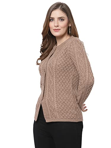Image of Kalt Women Sweater for Winters Woolen Acrylic Full Sleeve Round Neck Cable Design Cardigan Sweater