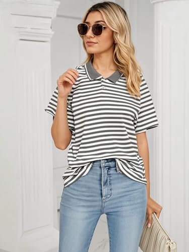 Image of Mack Jonney Women's Striped Cotton Rich Polo T Shirt | Collar Tshirts | Half Sleeves | Stripe-Regular Fit-MACK640589