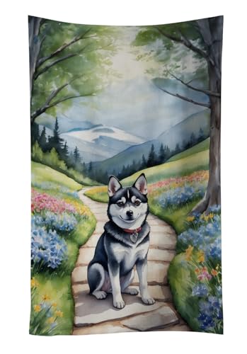 Caroline's Treasures Alaskan Klee Kai Spring Garden Kitchen Towel Dish Cloths Guest Hand Towel Decorative Bathroom Towel for Face,Tea, Dishcloth, Kitchen and Bath