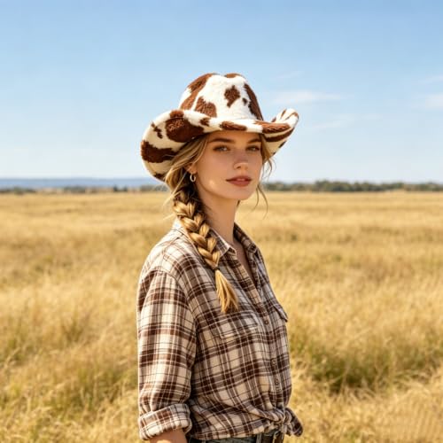 Sombrero vaquero para mujer estilo oeste estampado vaca miniatura 3