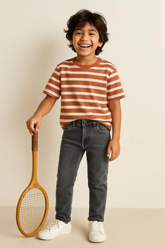 Image of Tales & Stories Boys Slim Fit Denim Jeans | 5-Pocket Stylish Mid-Rise Pants| Durable Cotton Denim Lycra with Button Closure | Casual Wear