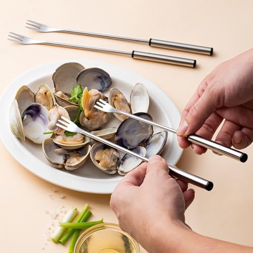 Fdit 6pcs Stainless Steel Fondue Forks, Heatproof Cheese Fondue Sticks Long Handle Chocolate Forks for Barbecue Fruit Dessert (6pcs) - 3