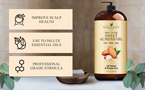 Handcraft Sweet Almond Oil - 100% Pure And Natural - Premium Therapeutic Grade Carrier Oil For Essential Oils - Massage Oil For Aromatherapy - Body Oil And Hair Oil - 28 Fl. Oz #TOP3