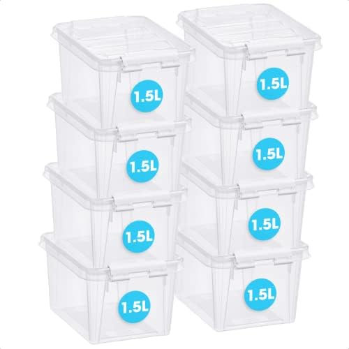 SmartStore 2L Small Plastic Storage Boxes with Lids - Set of 10 - Transparent - Stackable and Nestable - 10 Year Guarantee- Food Safe and BPA Free -White Clip Locked - L21 x W17 x H11 cm