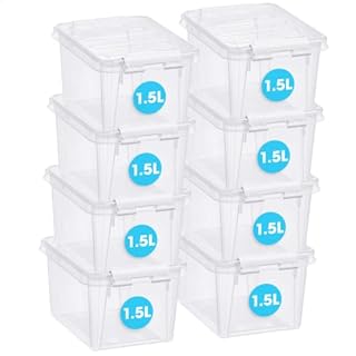 SmartStore 2L Small Plastic Storage Boxes with Lids - Set of 10 - Transparent - Stackable and Nestable - 10 Year Guarantee- Food Safe and BPA Free -White Clip Locked - L21 x W17 x H11 cm