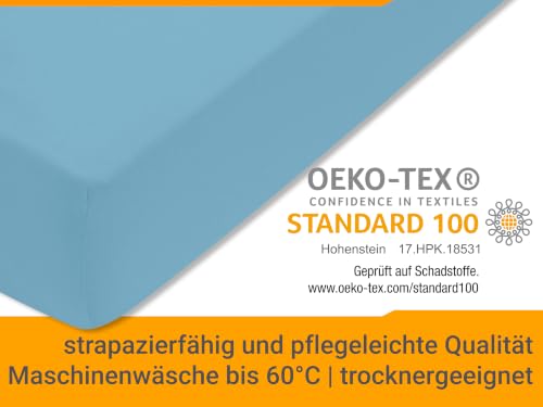 npluseins Jersey Spannbetttuch Baumwolle, 180x200-200x200 cm, Hellblau – Ansicht 6