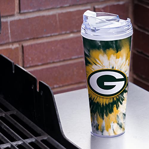 Image of Rico Industries NFL Football Glitter 24oz Acrylic Glitter Tumbler with Hinged Lid, Officially Licensed Double Wall Tumbler with Straw