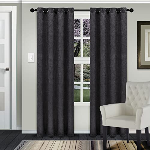 Superior Waverly Blackout Curtain Set of 2, Thermal Insulated Panel Pair with Grommet Top Header, Beautiful Embossed Wave Room Darkening Drapes, Available in 4 Lengths - Grey, 52”x84” each