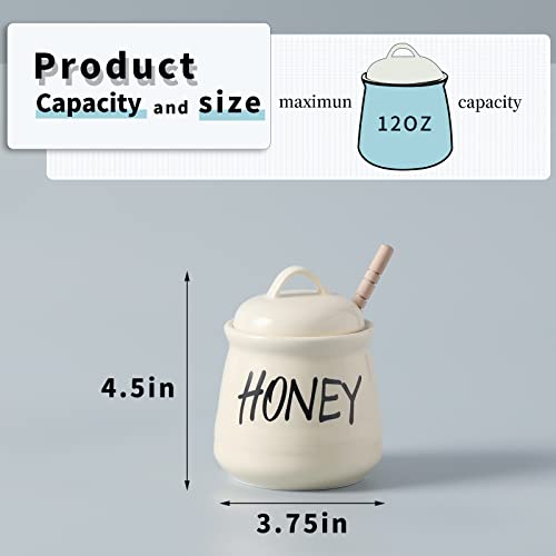 HAOTOP Porcelain Honey Jar with Lid and Honey Dipper 12oz (Beige)
