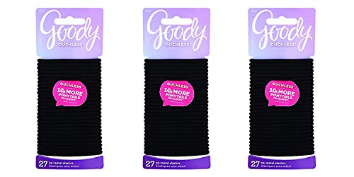 Goody Ouchless Women's Braided Elastic Thick, Black, 27 Count, 4MM for Medium Hair 3pack