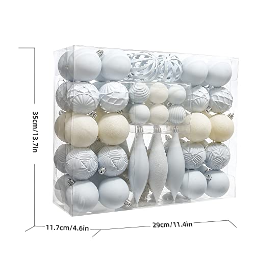 81Pcs Christmas Balls Tree Ornament Set，Assorted Christmas Tree Ball,Shatterproof Assorted Hanging Decorations In A Gift Package,Glitter Snowflake And Ball For Xmas Tree Holiday Wedding Party(White) #TOP5