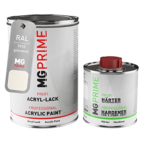 MG PRIME RAL 9010 Blanc pur/Pure white brillant peinture acrylique 1,5 Litres / 1500 ml durcisseur inclus