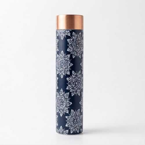 Image of VIRGIN Foodgrade 99.9% Pure Copper Water Bottle- Leakproof, Joint Free, No Lead, BPA-Free - Ayurvedic Health Benefits- Made in India - Celestial Mandala Print (705 mL)