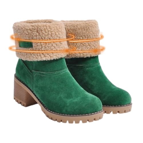 Veeteah Botas de punta redonda para mujeres mayores | Botas de Invierno Cómodas para Mujer con Tacón Grueso - Zapatos de invierno cálidos para mujer, zapatos de invierno elegantes para mujeres, niñas,