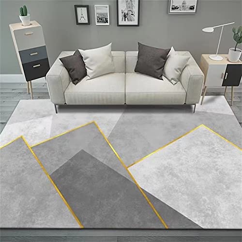 Kunsen Sofas de Salon Alfombra vestidor alfombras Elegante patrón geométrico Gris Hilo Dorado Decorado con Antideslizante Alfombra habitacion 140 x 200 cm Cover