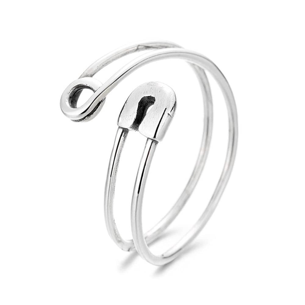 Izpack Double Layered Paperclip Safety Pin Stacking Rings Sterling Silver 925 Adjustable Wrap Finger Band Toe Ring Statement Promise Ring Fashion