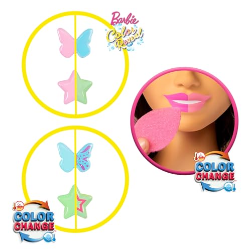 Barbie-Puppe Styling-Kopf, dunkelbraunes Haar mit mehr als 20 Styling-Zubehörteilen inklusive Stern, Schmetterling und Haarclips mit Farbwechsel, JFG82