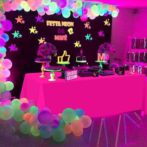 Image of 3 Pack Neon Table Cloths Party Decorations, Pink Orange Yellow Glow in the Dark Plastic Tablecloth, Disposable Rainbow Table Cover for Glow in Dark Neon Party Supplies Decorations, 54x108 inch