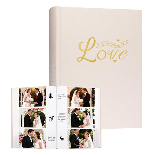Xfveiwoo 450 Pocket 4x6 Photo Album with Writing Space, Linen Cover, Beige