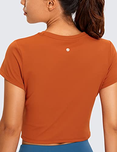 Crz Yoga Butterluxe Short Sleeve Shirts For Women High Neck Crop Tops Basic Fitted T-Shirt Gym Workout Top Willow Large #TOP3