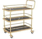 3-stöckiger Servierwagen mit feststellbaren Rädern – Mehrzweck-Barwagen aus Holz & Metall für Küche und Wohnzimmer Aufbewahrung