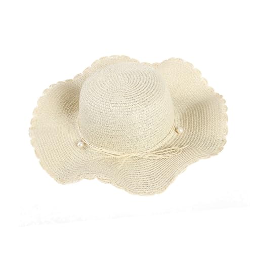 Women's Beige Paper Wide Brim Sun Hat Foldable Summer