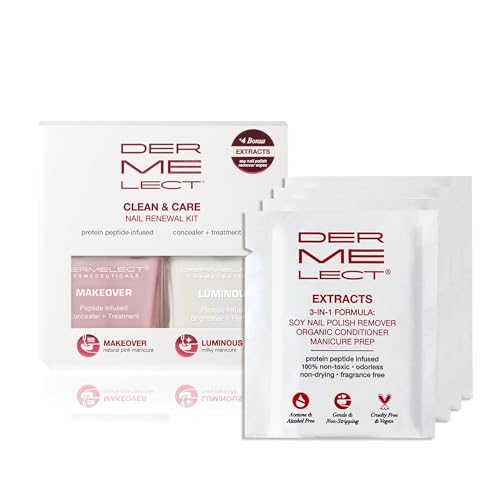 Dermelect Clean & Care Nail Renewal Kit Nailcare Treatment Set with Ridge Filler Nail Brightener & Polish Remover Wipes Strengthens Brightens & Restores Damaged Discolored Weak Nails