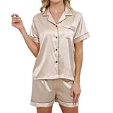 Tefola Pijama de Mujer de Satén de Seda Sintética- Pijama de Seda Satinada con Mangas Cortas y Botones, Ropa de Dormir,...