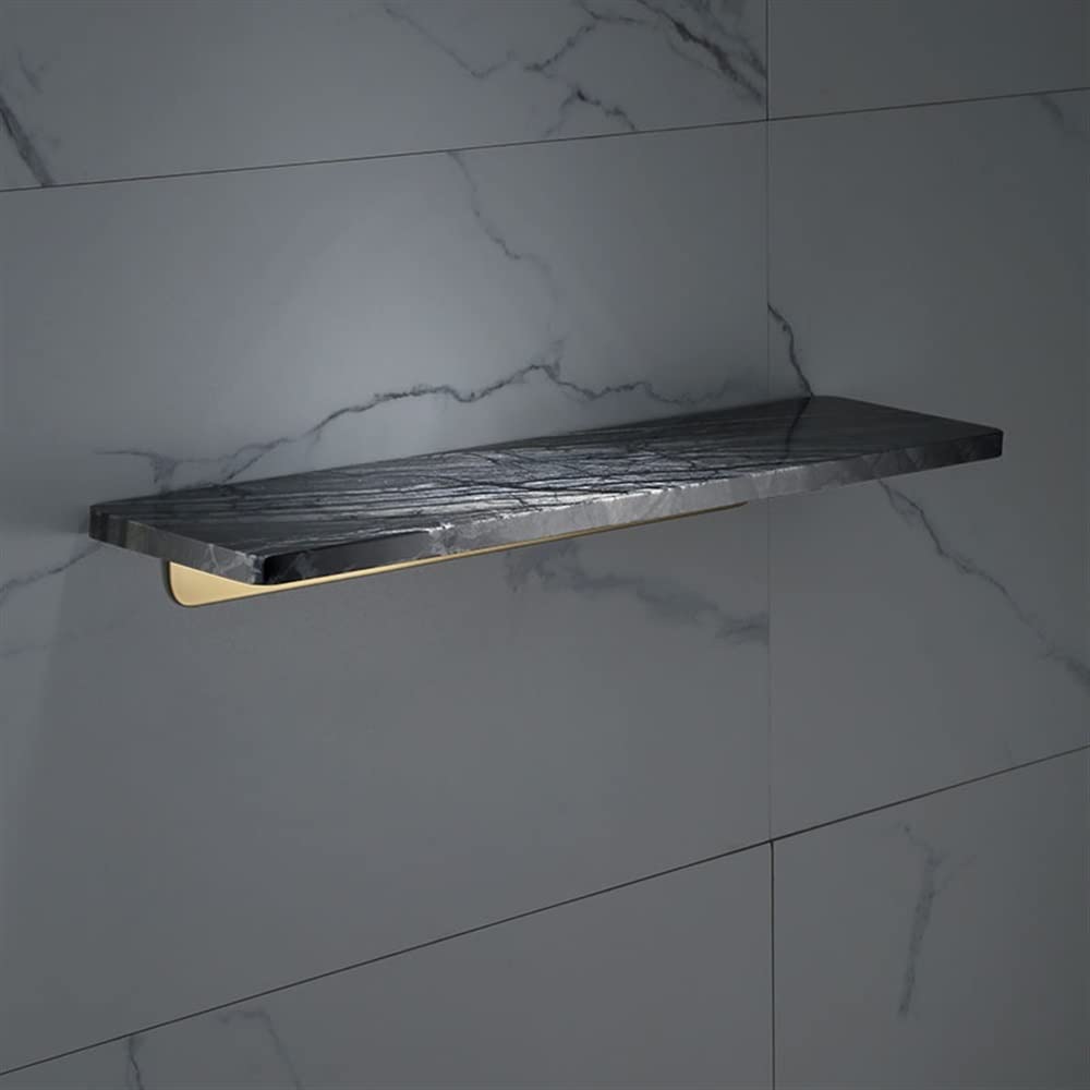 NPQPNAFC Bathroom Shelf Shower Caddy Nordic Light Natural Marble Shelf Wall Mounted Shampoo Partition Organizer Shelf Brass Brushed