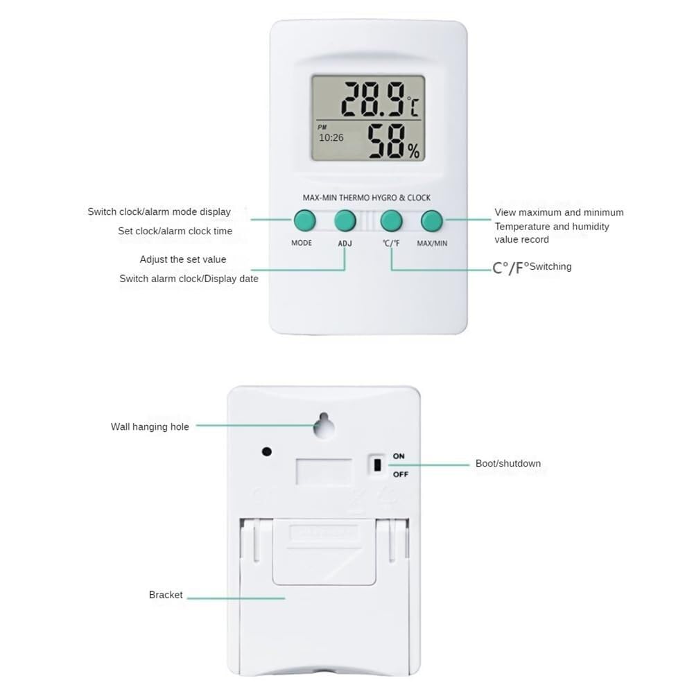 Misuratore di temperatura e umidità digitale multifunzione con orologio e funzione di temperatura e umidità ℃/℉ for la famiglia e l'ufficio