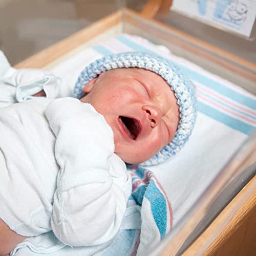 Linteum Textile Receiving Hospital Baby Blankets 100% Cotton Lightweight Comfortable Classic White W/Blue & Pink Stripes (12-Pack, 30X40 In) #TOP3