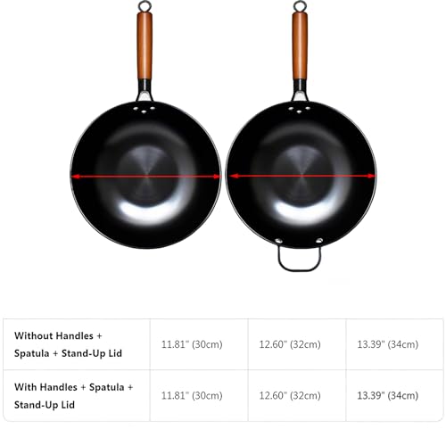 Wok de acero al carbono con tapa y fondo plano 12.6 in miniatura 2