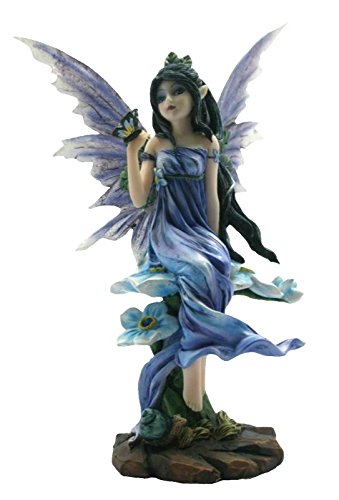 Image of Osiris Trading UK Blue Dress Fairy with Butterfly and Flowers Statuette Figurine Ornament