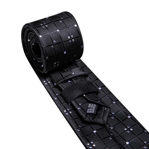 Image of Barry.Wang Mens Tie Set Plaid Check Neckties Formal Business Wedding Luxury Pocket Square Cufflinks