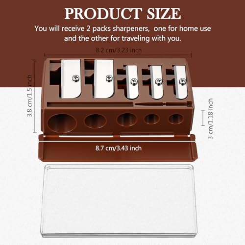 Image of Honoson 2 Pcs 5 Hole Cosmetic Long Point Manual Pencil Sharpener with Plastic Lid Makeup Eyeliner Pencil Sharpener (Brown)