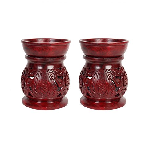 Hosley Set of 2 Soapstone Oil Warmer 3.8 Inch High. Ideal for Farmhouse Spa and Aromatherapy. Use with Brand Wax Melts Cubes Essential Oils and Fragrance Oils. O6