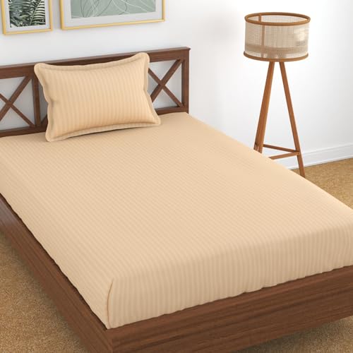 Homefab India 160 TC Stripe Glace Cotton Single BedSheet with 1 Pillow Cover - Peach discount deal
