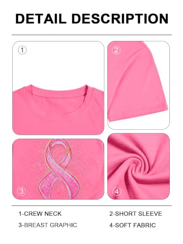 Image of Breast Cancer Shirts for Women Pink Ribbon Shirt Breast Cancer Survivor Tee | Pink Breast Cancer Shirt In October We Wear Pink Tee Breast Cancer Awareness Shirts Halloween Ghost Graphic Short Sleeve Top