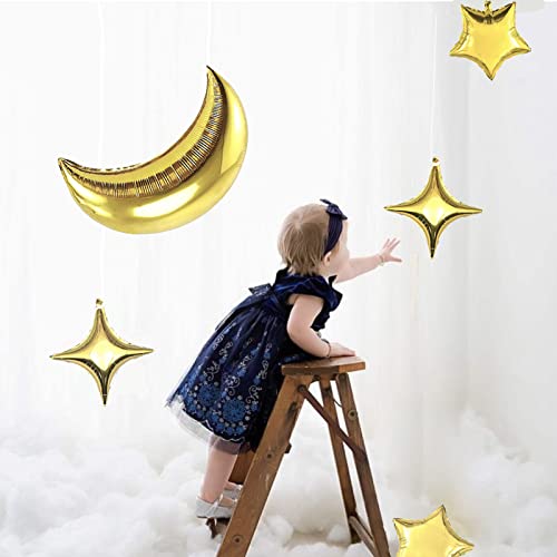 54Pcs Star Foil Balloons Moon Foil Mylar Balloons Kit With 50Pcs Gold Star Balloons And 4Pcs Large Moon Foil Balloons For Baby Shower Christmas Anniversary Engagement Wedding Birthday Party Decoration #TOP5